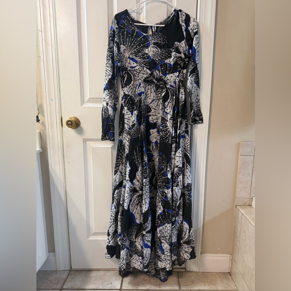 Free People Black and Blue Floral Long Sleeve Dress NWT